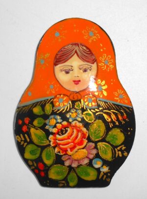 Fridge Magnet: 'Roses' orange scarf Babushka Matryoshka Babooshki Babushkas