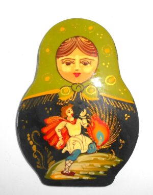 Fridge Magnet: 'Fire Bird' green scarf Babushka Matryoshka Babooshki Babushkas