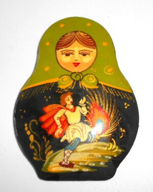 Fridge Magnet: ‘Fire Bird’ green scarf Babooshki s