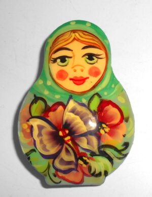 Brooch: Anya with butterfly green scarf Babooshki s