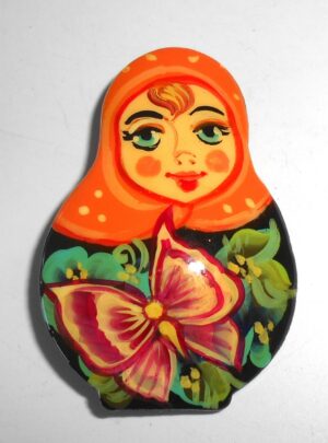 Brooch: Anya with butterfly orange w/dots scarf Babooshki s