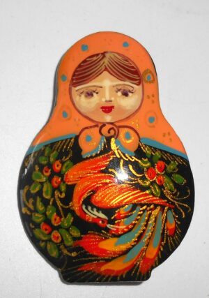 Brooch: 'Fire Bird' orange scarf Babushka Matryoshka Babooshki Babushkas