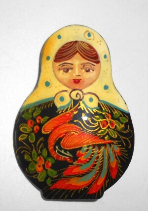 Brooch: 'Fire Bird' white scarf Babushka Matryoshka Babooshki Babushkas