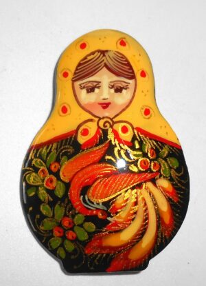 Brooch: 'Fire Bird' yellow scarf Babushka Matryoshka Babooshki Babushkas