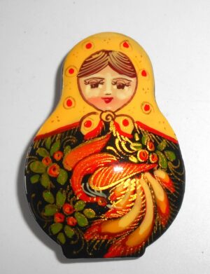 Brooch: ‘Fire Bird’ yellow scarf Babooshki s