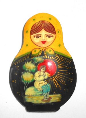 Brooch: 'Snow maiden' yellow scarf Babushka Matryoshka Babooshki Babushkas