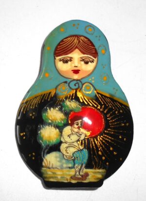 Brooch: 'Snow maiden' blue scarf Babushka Matryoshka Babooshki Babushkas