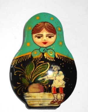 Brooch: 'Gigantic Turnip' cyan scarf Babushka Matryoshka Babooshki Babushkas