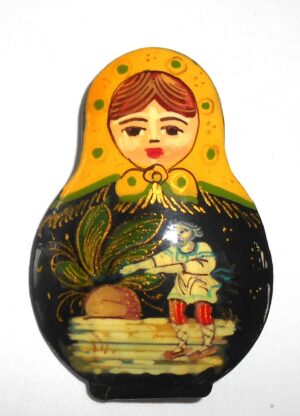Brooch: 'Gigantic Turnip' yellow scarf Babushka Matryoshka Babooshki Babushkas