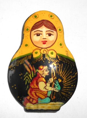 Brooch: 'Frog Princess' yellow scarf Babushka Matryoshka Babooshki Babushkas