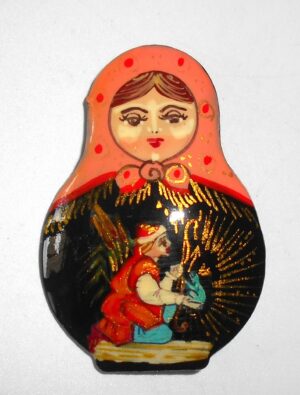 Brooch: 'Frog Princess' orange-pink scarf Babushka Matryoshka Babooshki Babushkas
