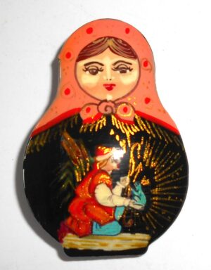 Brooch: ‘Frog Princess’ orange-pink scarf Babooshki s