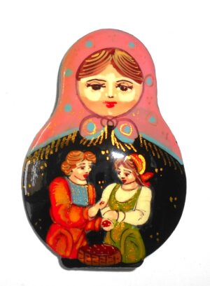 Brooch: 'On date' pink scarf Babushka Matryoshka Babooshki Babushkas