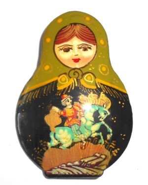 Brooch: 'Little Humpbacked Horse' faded green scarf Babushka Matryoshka Babooshki Babushkas