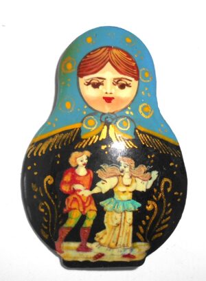 Brooch: 'On date' blue scarf Babushka Matryoshka Babooshki Babushkas