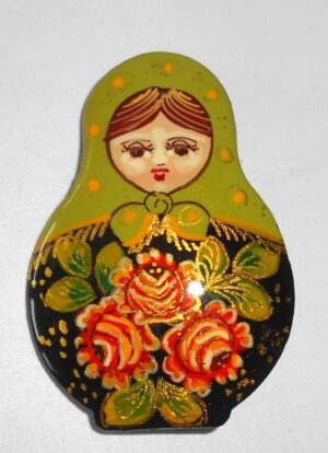 Brooch: 'Roses' faded green scarf Babushka Matryoshka Babooshki Babushkas