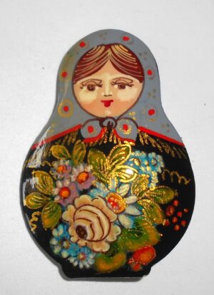 Brooch: 'Flowers' dark grey scarf Babushka Matryoshka Babooshki Babushkas