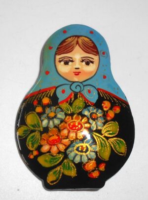 Brooch: 'Flowers' dark blue scarf Babushka Matryoshka Babooshki Babushkas