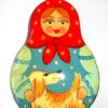 Brooch: Galya with dog red scarf Babooshki s