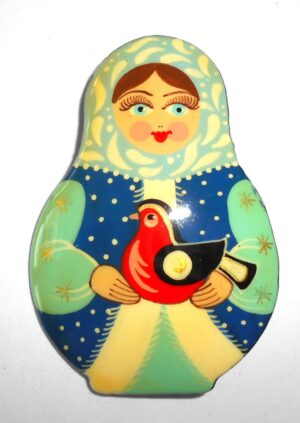 Brooch: Galya with bullfinch Winter dress Babushka Matryoshka Babooshki Babushkas