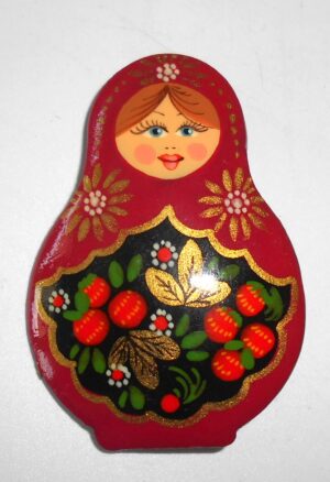 Brooch: Galya in burgundy dress Babushka Matryoshka Babooshki Babushkas
