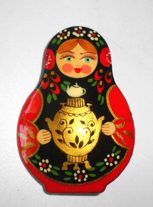 Brooch: Galya with golden samovar Babushka Matryoshka Babooshki Babushkas