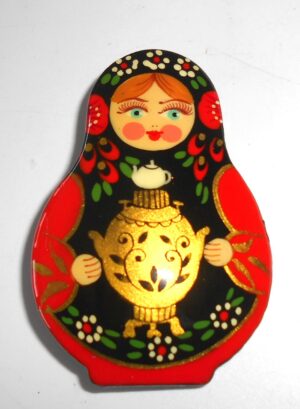 Brooch: Galya with golden samovar Babooshki s