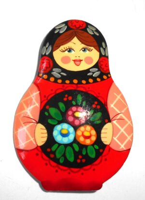 Brooch: Galya with floral tray Babushka Matryoshka Babooshki Babushkas