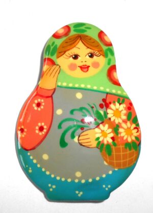 Brooch: Galya in grey apron Babushka Matryoshka Babooshki Babushkas