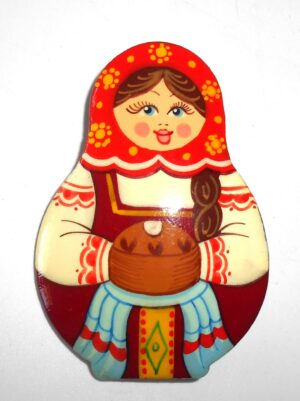 Brooch: Galya with Bread & Salt brown apron Babushka Matryoshka Babooshki Babushkas