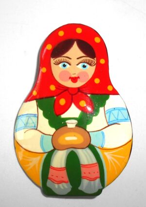 Brooch: Galya with Bread & Salt red scarf Babushka Matryoshka Babooshki Babushkas