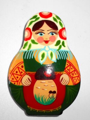 Brooch: Galya with giant mushroom Babushka Matryoshka Babooshki Babushkas