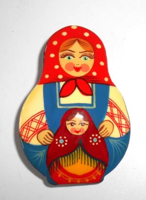 Brooch: Galya with doll red scarf Babooshki s