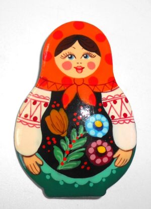 Brooch: Galya with wild flowers orange scarf Babushka Matryoshka Babooshki Babushkas