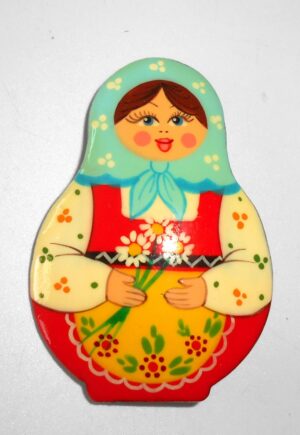Brooch: Galya with daisies light blue scarf Babushka Matryoshka Babooshki Babushkas