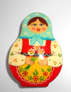 Brooch: Galya with daisies light blue scarf Babooshki s
