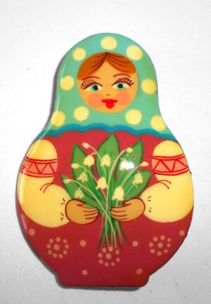 Brooch: Galya with lilies of the valley light dotted scarf Babushka Matryoshka Babooshki Babushkas