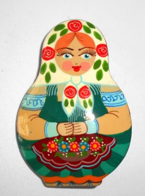Brooch: Galya white scarf Babushka Matryoshka Babooshki Babushkas