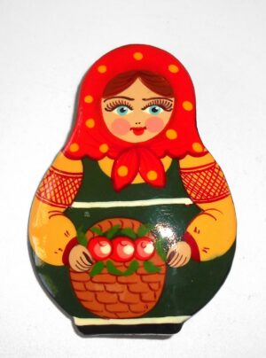 Brooch: Galya with berries basket red scarf Babushka Matryoshka Babooshki Babushkas