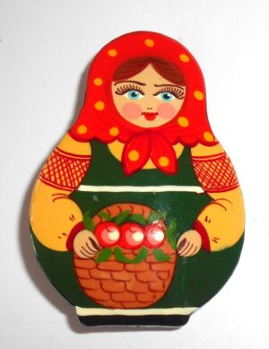 Brooch: Galya with berries basket red scarf Babooshki s