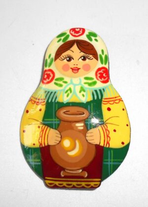 Brooch: Galya with milk jug white scarf Babushka Matryoshka Babooshki Babushkas