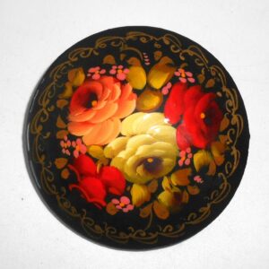Brooch round: Floral on black Babushka Matryoshka Babooshki Babushkas