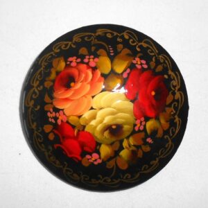 Brooch round: Floral on black Babooshki s