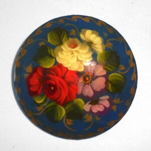 Brooch round: Floral on blue Babooshki s