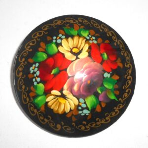 Brooch round: Floral on black Babooshki s