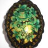 Brooch fancy oval w/ornament: Green roses Babooshki s