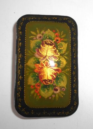 Brooch rectangle w/ornament: Roses on dark green Babushka Matryoshka Babooshki Babushkas