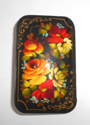 Brooch rectangle: Floral on black Babushka Matryoshka Babooshki Babushkas