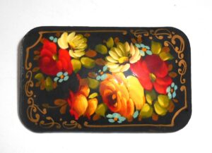 Brooch rectangle: Floral on black Babooshki s