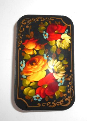Brooch rectangle: Floral on black Babushka Matryoshka Babooshki Babushkas